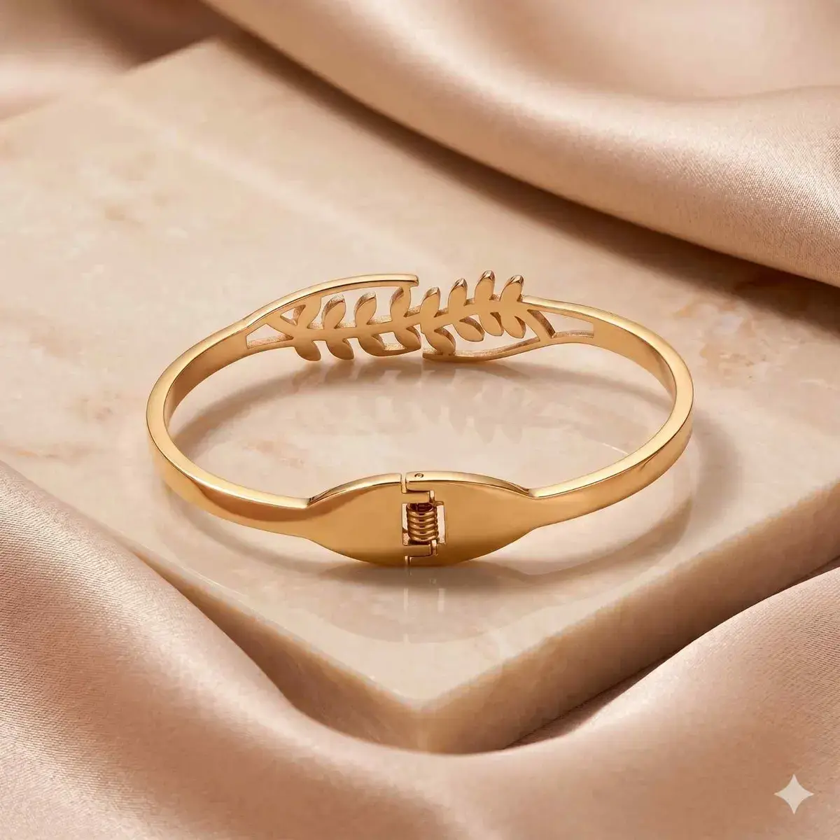 Rose Gold Minimal Open Cuff Bracelet and Golden Leaf Designer Bracelet