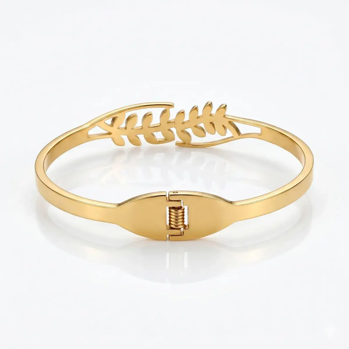 Rose Gold Minimal Open Cuff Bracelet and Golden Leaf Designer Bracelet
