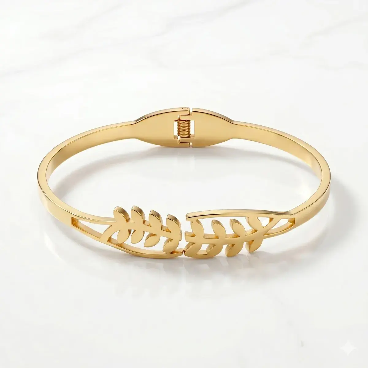 Rose Gold Minimal Open Cuff Bracelet and Golden Leaf Designer Bracelet