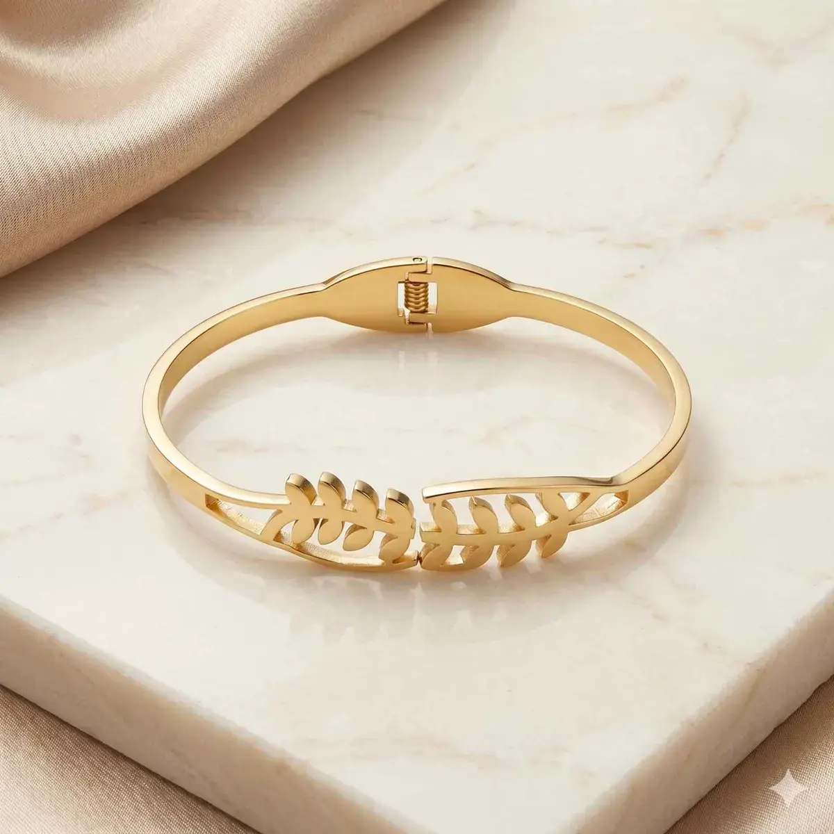 Rose Gold Minimal Open Cuff Bracelet and Golden Leaf Designer Bracelet