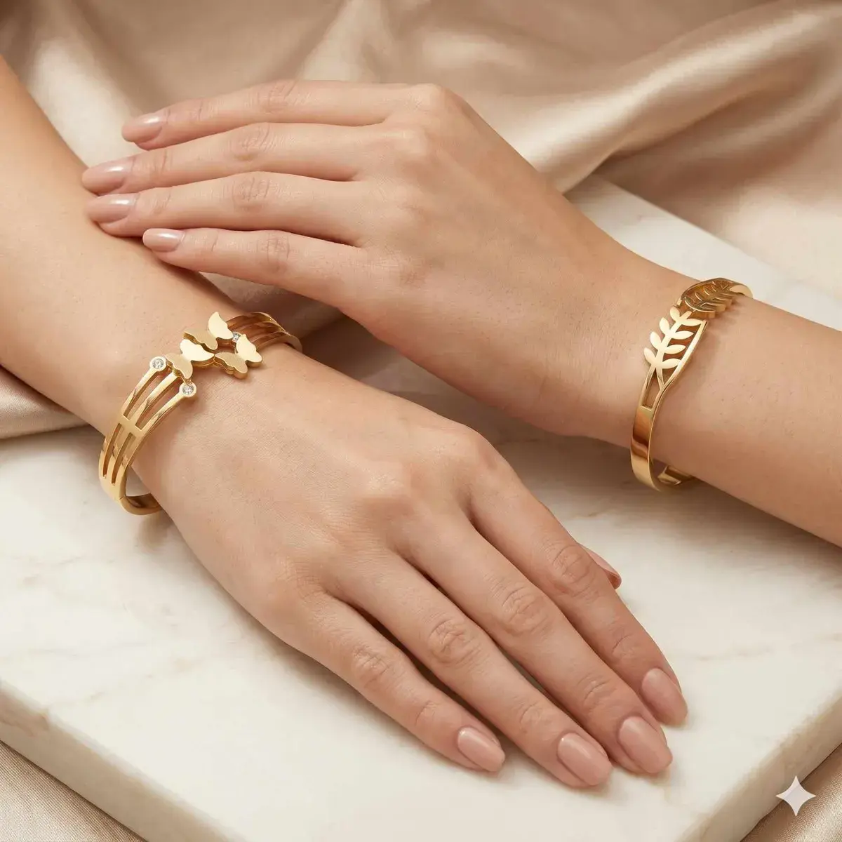 Golden Butterfly & Leaf Bracelet Set