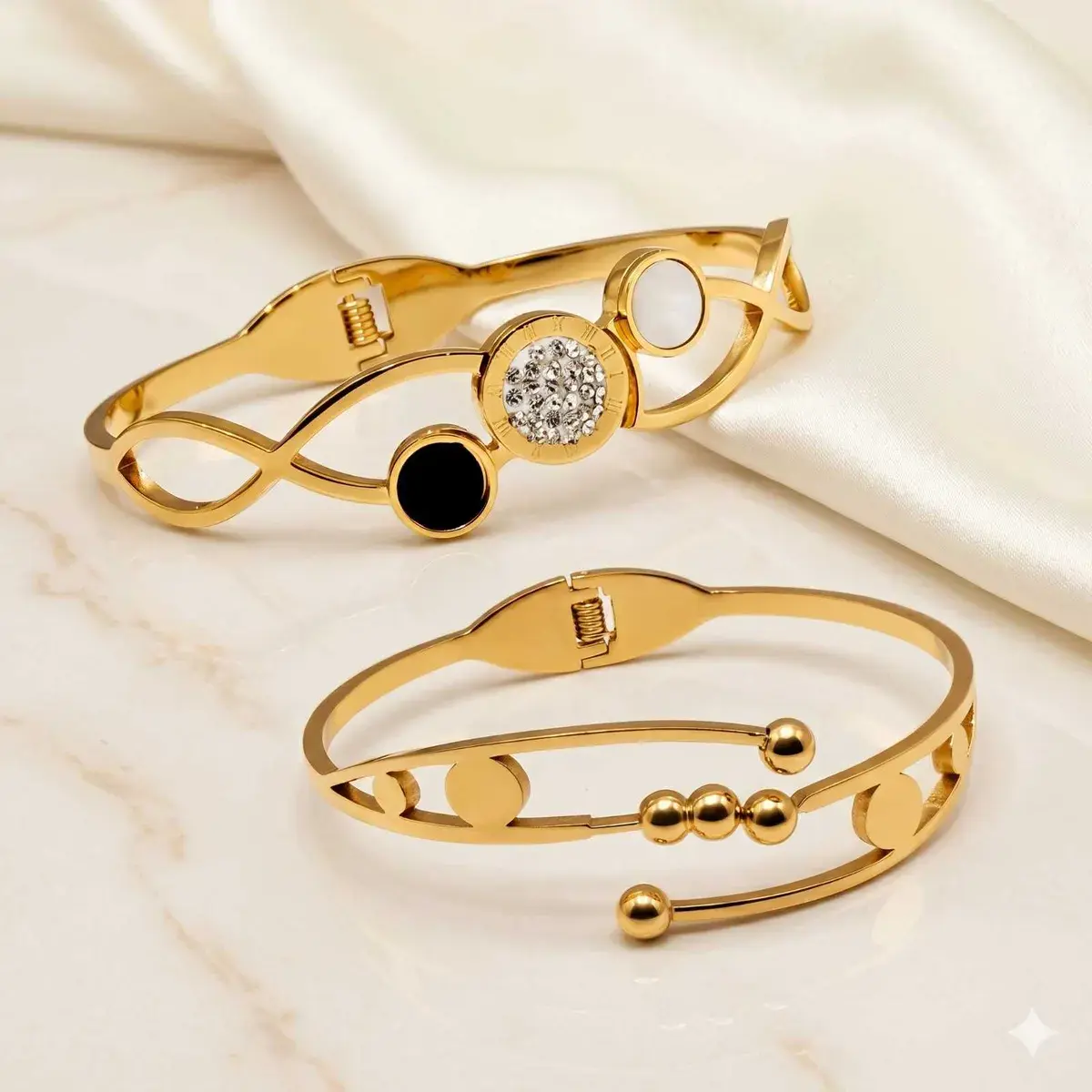 Trendy Desire Luxe Gold-Tone Designer Bangle Combo Set (Pack of 2)