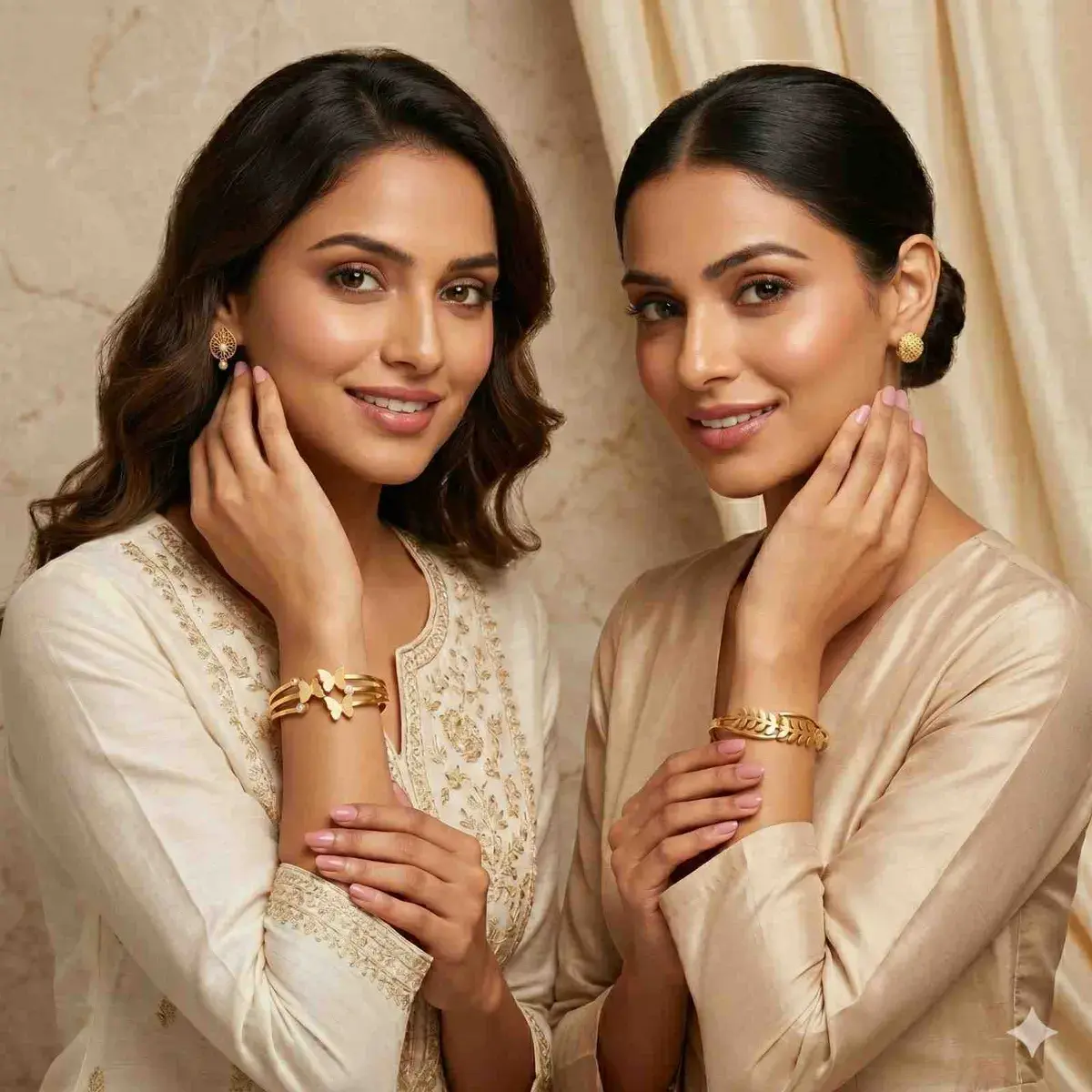 Golden Butterfly & Leaf Bracelet Set