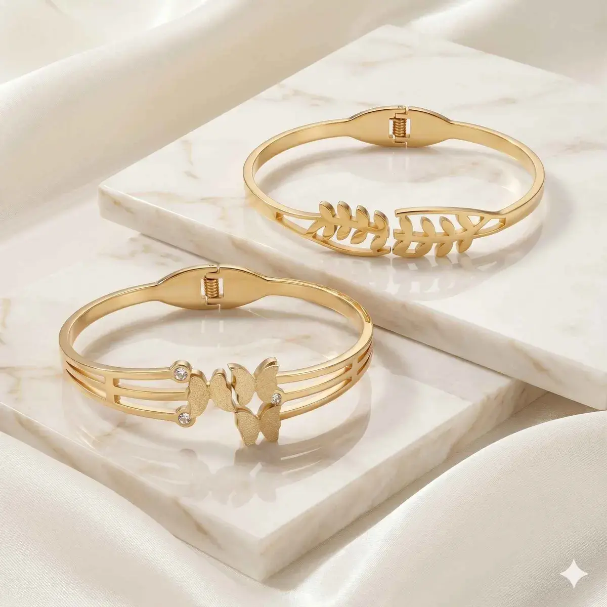 Golden Butterfly & Leaf Bracelet Set