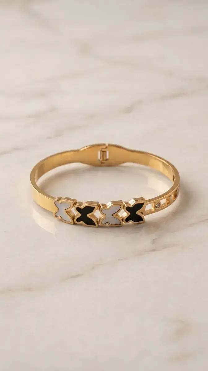 Clover Design Anti-Tarnish Gold Kada for Women