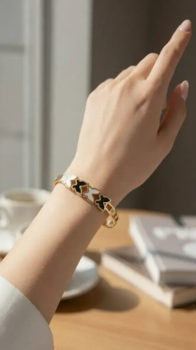 Clover Design Anti-Tarnish Gold Kada for Women