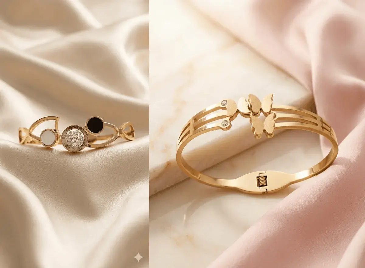 Dual Design Anti-Tarnish Gold Kada (Set of 2 / Single) for Women
