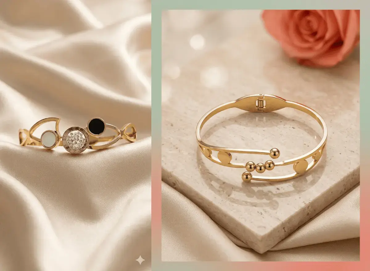 Dual Design Anti-Tarnish Gold Kada (Set of 2 / Single) for Women