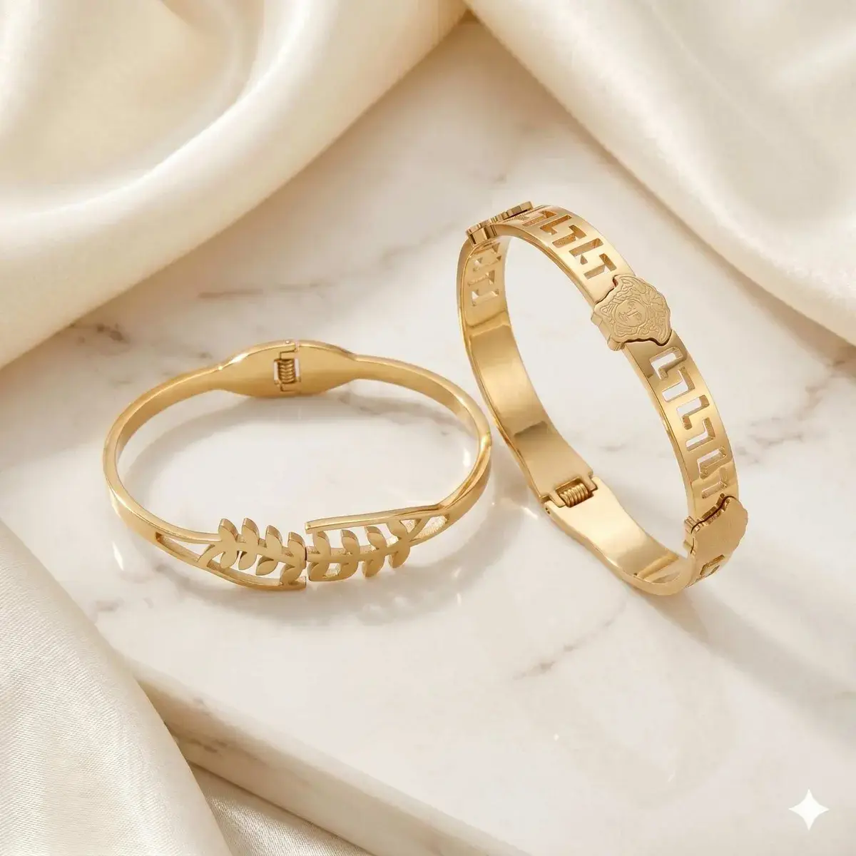Premium gold kada bracelet combo with lion and leaf design