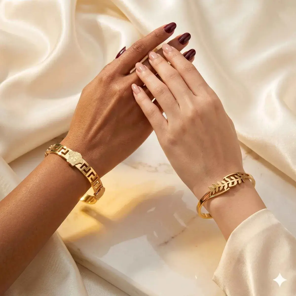 Trendy Desire Gold Leaf & Lion Design Couple Kada Bracelet Combo